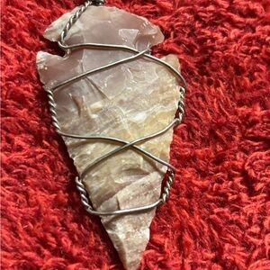 Rugged Variegated Handmade Wire Wrapped Agate Arrowhead Pendant 16” Necklace.